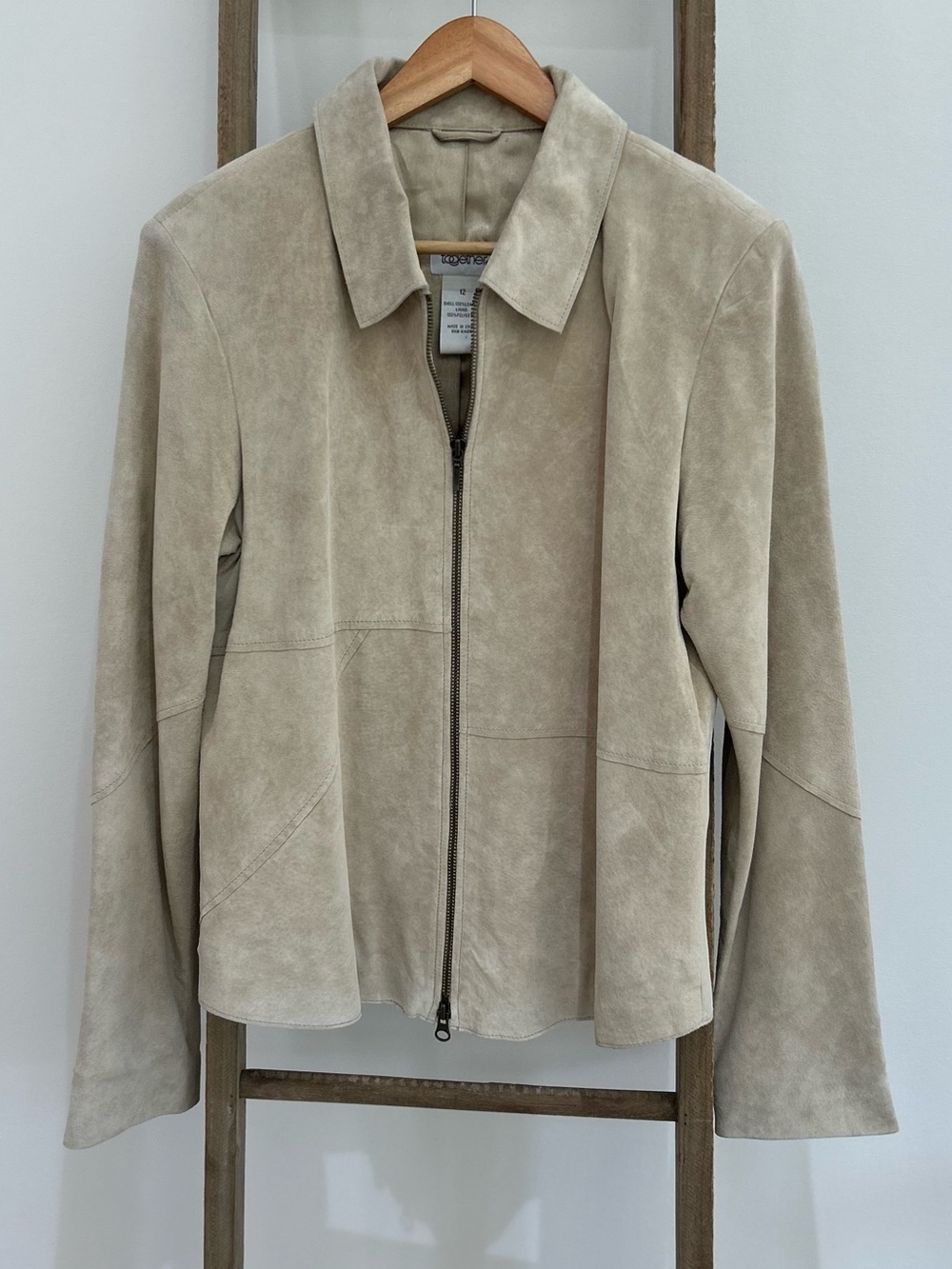 Together Y2K Beige Suede Leather Zip-Front Jacket Women’s Size 12 Boho Western - Picture 1 of 10